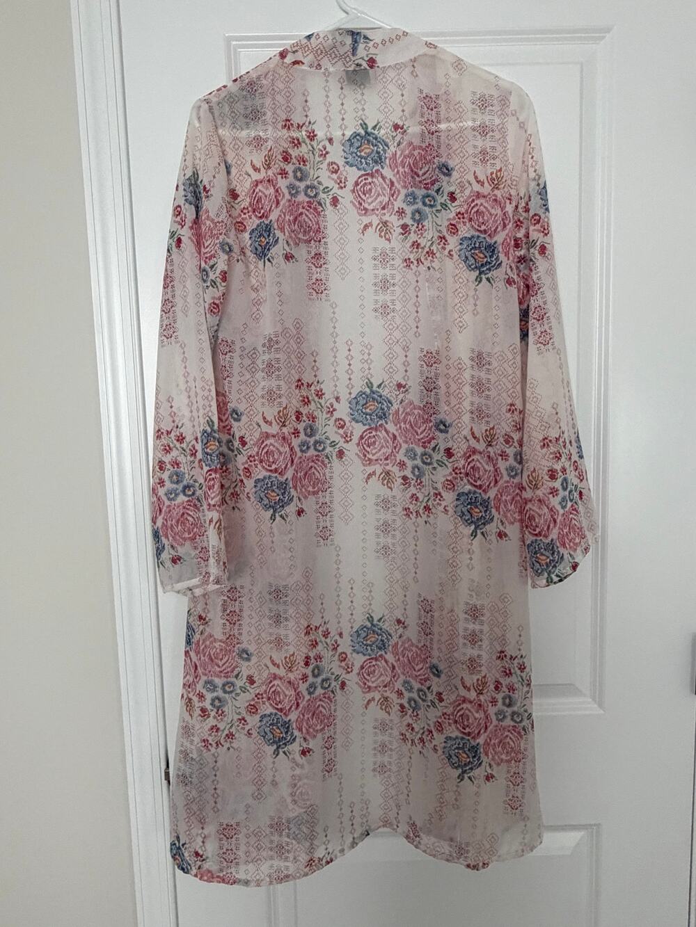 Jorja Sheer Floral Duster Kimono Wrap Lightweight Boho Cover Up Medium